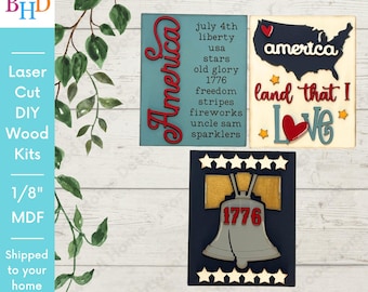 DIY Pattyre Trio: Unbehandeltes Laser Cut Holz, 'America' Theme