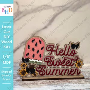 Hello Sweet Summer Word Block Shelf Sitter | Unfinished Laser Cut Wood DIY Kit | Paintable Summer Decor | Rustic Farmhouse Sign Blank