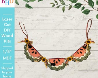 Unfinished Watermelon Garland: Laser Cut Wood DIY Summer Decor