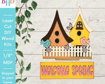 Welcome Spring Insert – Unfinished Wood – Laser Cut for Interchangeable Window Frame
