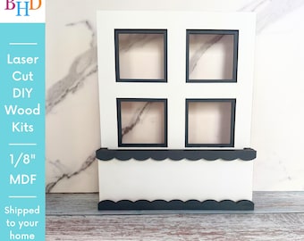 Interchangeable Window Frame – Unfinished Wood – Laser Cut DIY Decor for Seasonal Inserts