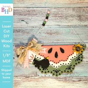 Deurhanger watermeloenschijf | Onvoltooide DIY zomerdeurbord | Lasergesneden houten deurdecoratie | Overschilderbaar verandadecor | Rustieke zomer DIY