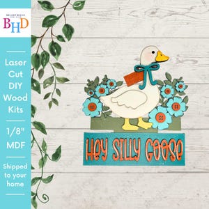 Hey Silly Goose-inzetstuk – onafgewerkt hout – lasergesneden voor verwisselbaar raamkozijn