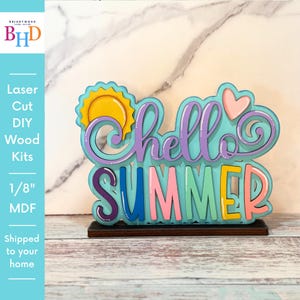 Hello Summer Word Block | Unfinished Wood Cutout | Summer Craft Decor | Paint Your Own Sign