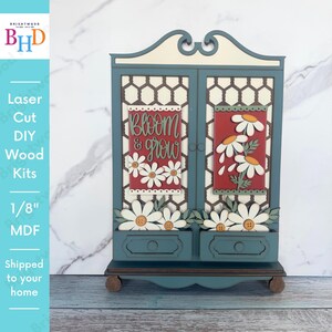 Juego de insertos Bloom & Grow – Madera sin acabado – Cortado con láser para gabinetes de estilo rústico intercambiables