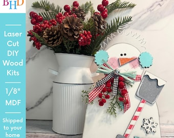 Unfinished Wood Snowman Shelf Sitter: DIY Winter Craft, Ready to Paint