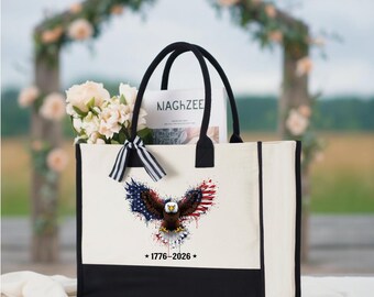 4th of July Tote Bag, Patriotic American Flag Shoulder Bag, Independence Day Gift