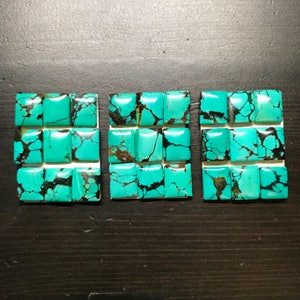 10x12mm Cabochon sets, Chinese turquoise with spider web matrix, 9 per set.