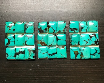 10x12mm Cabochon sets, Chinese turquoise with spider web matrix, 9 per set.