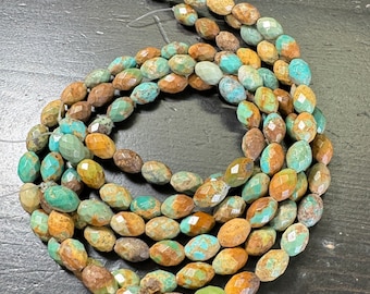 7x10mm Nacozari uniform faceted ellipsoids, southwest blue, 16 inch strand.
