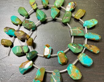 Two-tone Turquoise Freeform Teardrops. From Hubei, China. 15 inch strand.