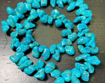 9-13mm Nacozari Turquoise Nuggets, Top Drilled, Bluest Blue, 16 inch strand.