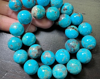 14mm rounds, Nacozari Turquoise, Grade A, 14.2 inch strand.