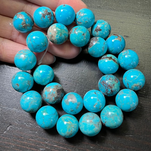 14mm rounds, Nacozari Turquoise, Grade A, 14.2 inch strand.