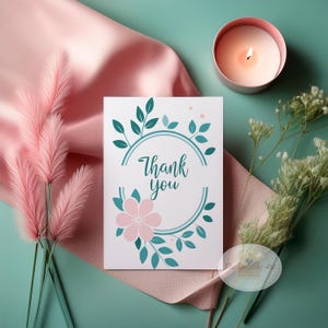 Cartão de agradecimento – Design floral minimalista em rosa claro e celadon | Download digital para impressão | Papelaria elegante