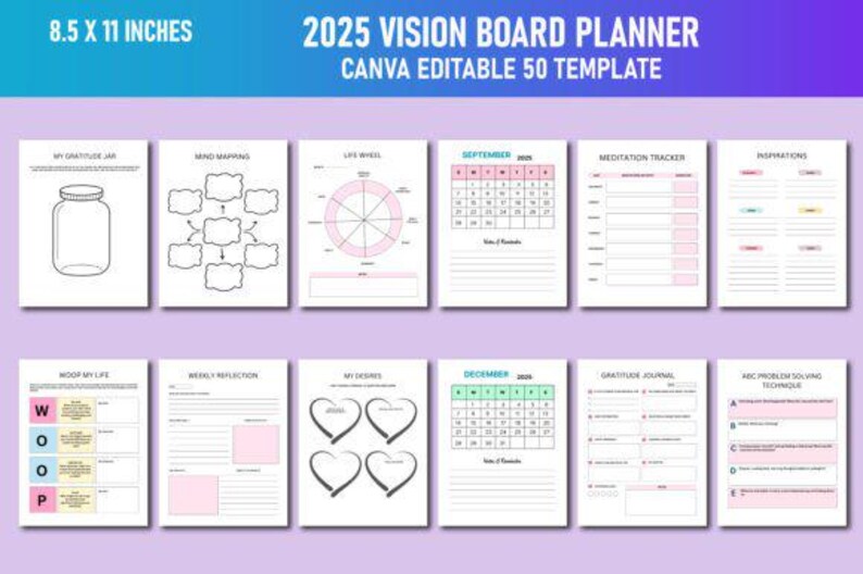 2025 Vision Board Planner Canva - Etsy