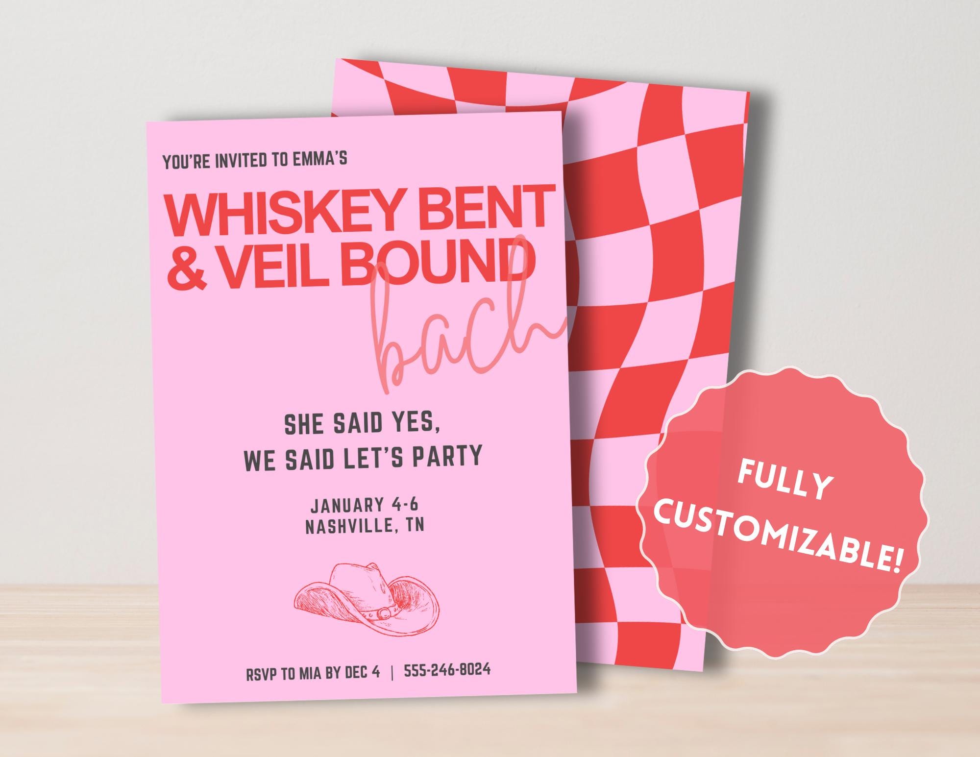Whiskey Bent and Veil Bound Bachelorette Party Invitation Template - Etsy