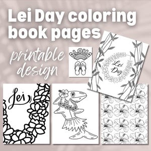 Pages imprimables du livre de coloriage du 1er mai ; Activité en classe ; Coloriages mignons de lei, fleurs, plumeria, hibiscus, hula, lei day ; téléchargement immédiat