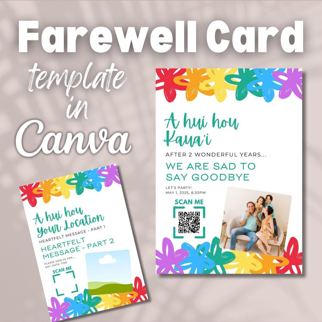 Farewell Card Template, Going Away, Goodbye, A Hui Hou, Printable