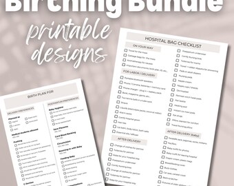 May include: Two printable checklists for a hospital bag for labor and delivery. The checklist includes items for "On Your Way", "For Labor/Delivery", and "After Delivery". The checklist also includes a section for "After Delivery (baby)".
