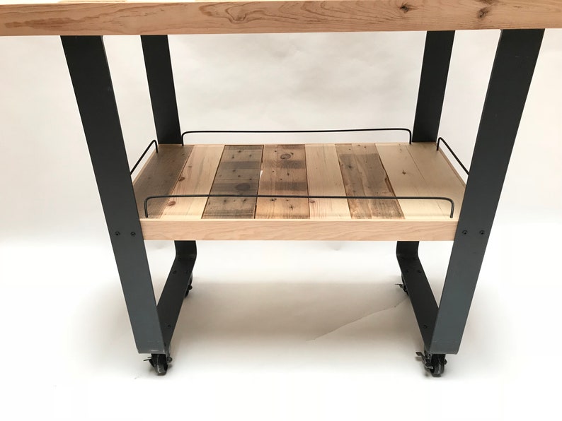 Industrial kitchen island on wheels reclaimed solid wood Etsy