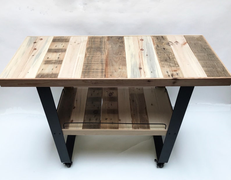 Industrial Kitchen Island on Wheels Reclaimed Solid Wood Etsy
