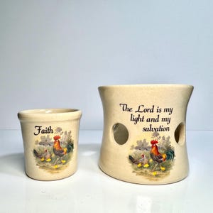 Rooster Family Religious Themed Pottery | Votive Holder + Potpourri Holder | Marshall Pottery
