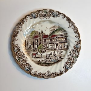 Vintage Johnson Bros Heritage Hall Side Plate 6" • Spanish Hacienda • Brown Transferware Ironstone • Staffordshire England