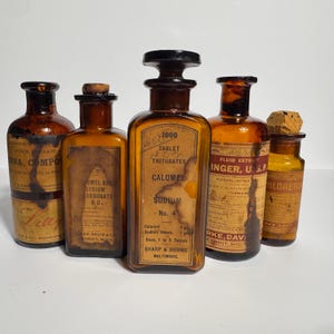 Apothecary Medicine Bottles with Labels, Antique Medicine Bottles, Old Apothecary Jars VI