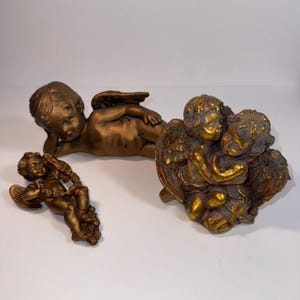 Vintage Golden Cherub Figurines Set of 3, Decorative Bany Angels