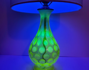 Fenton Vaseline Topaz Coin Spot Lamp Base, 1940s Uranium Glass Lamp