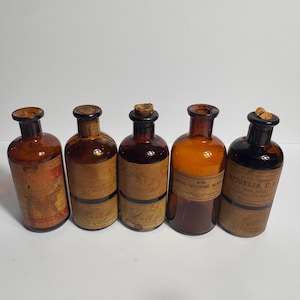 Antique Apothecary Poison Medicine Bottles with Labels, Vintage Medicine Bottles, Old Apothecary Jars