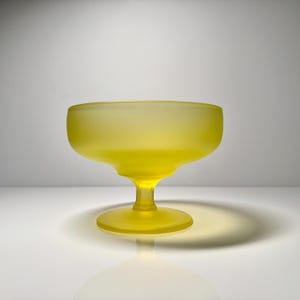 Tiffin Canary Yellow Satin Vaseline Glass Footed Compote,  Vintage Uranium Glass