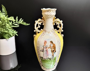Antique Renaissance Art Courting Vase • Victoria Carlsbad Austria Porcelain •  Roccoco Style Decor