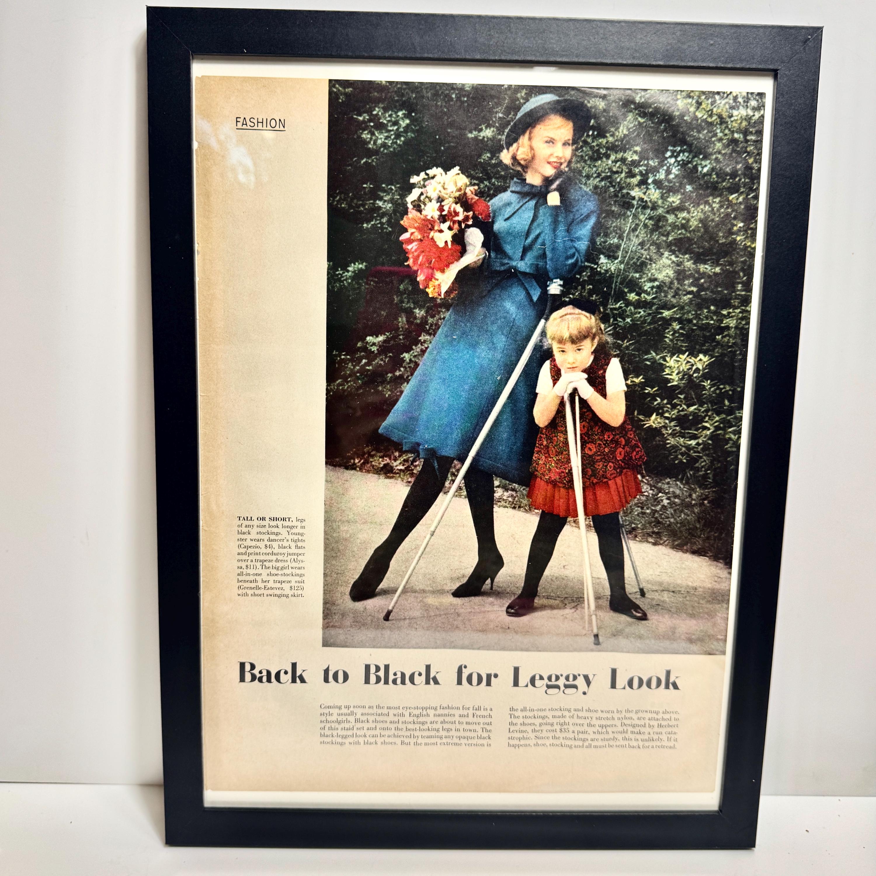 1958 Women's Fashion Article Framed Magazine Ad, Black Stockings, Mid  Century Wall Decor - Etsy