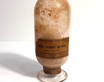 RARE Antique Apothecary Inverted Show Globe Blown In Mold, B.I.M. “Acid Tannic” Merck Pharmaceutical Co. Original Cork And Wax Seal.