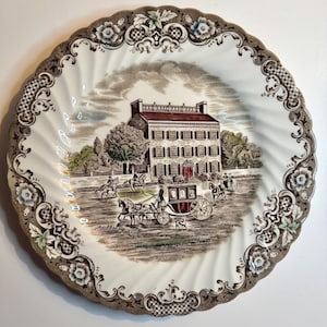 Vintage Johnson Bros Heritage Hall Dinner Plate 9.75" • Georgian Town House • Brown Transferware Ironstone • Staffordshire England