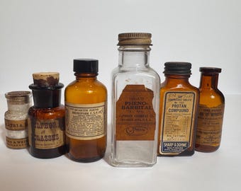 Apothecary Medicine Bottles with Labels, Antique Medicine Bottles, Old Apothecary Jars V