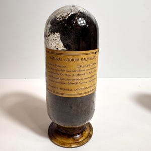 RARE Antique Apothecary Inverted Show Globe Blown In Mold, B.I.M. “Natural Sodium Salicylate” WM. S. Merrell Co. image 1