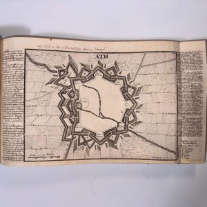 1720 Map of Ath, Wallonia, Belgium by Gabriel Bodenehr, Hyler detailed Birdseye View of Star Fortresss, Original Copperplate Engraving