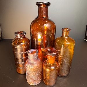 Antique Apothecary Amber Bottles from late 19th to Early 20th Century