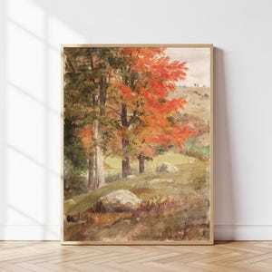 Vintage Autumn Trees Painting: 1865 Hand-Painted Fall Landscape Art (Digital Download)