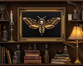 Skull Moth Print: Death's-Head Hawkmoth, Gothic Halloween Decor (Digital Download)