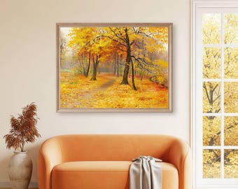Autumn Forest Painting: Vintage Fall Decor Art Print (Digital Download)