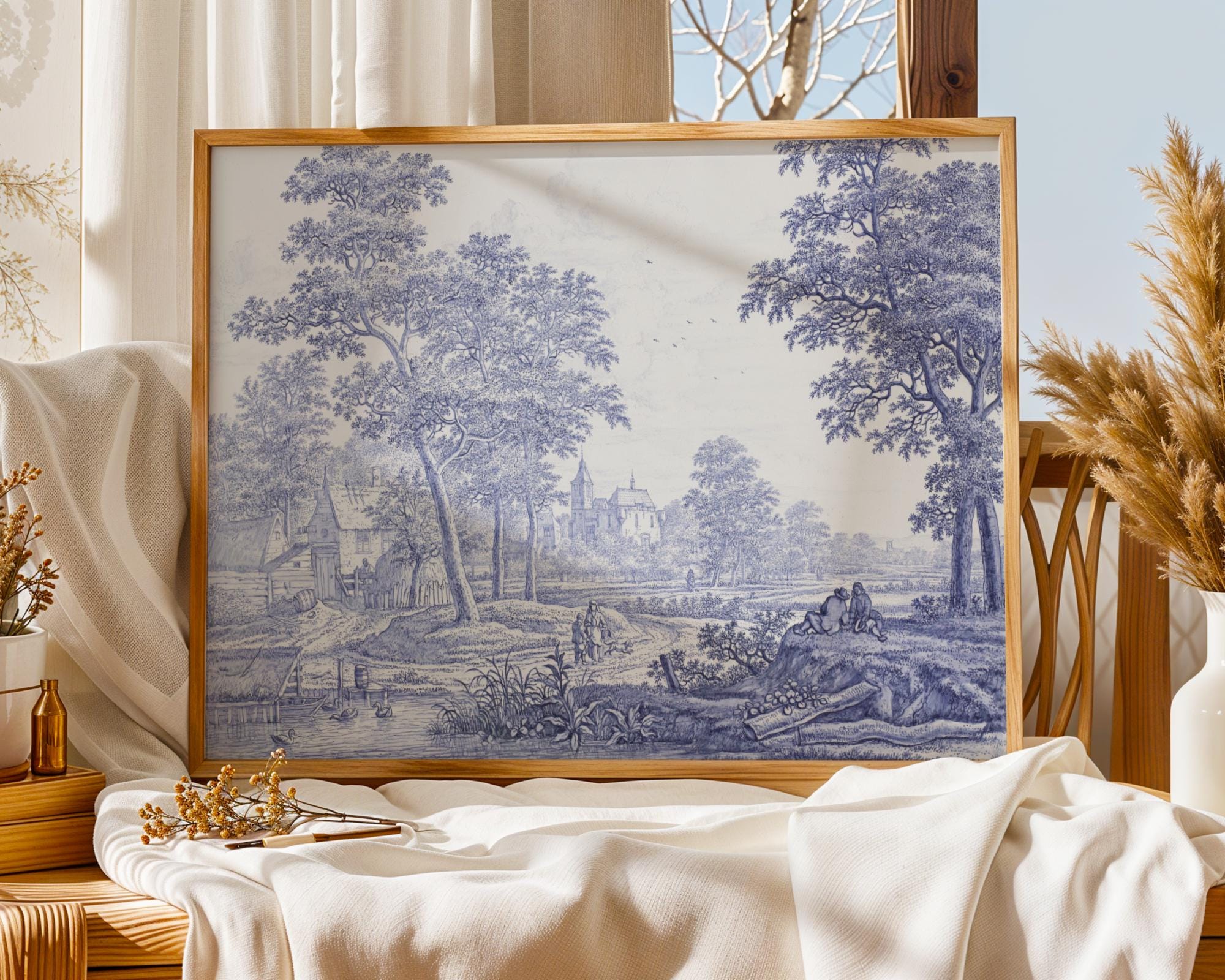Blue Chinoiserie Landscape Art: Vintage French Country Print (digital ...