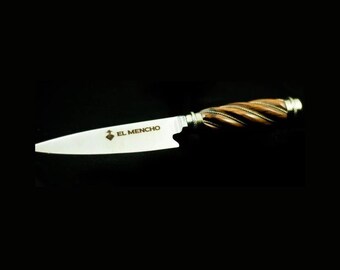 Knife With Metal and Galloned Wood Handle. Argentinian, Handcrafted, Gift, BBQ, Cooking, Stainless Steel, Gaucho, Steak, Carving.