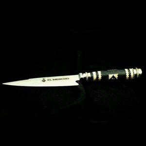 Knife With Fine Braided Leather Handle. Argentinian, Handcrafted, Gift, BBQ, Cooking, Stainless Steel, Gaucho, Steak, Carving.