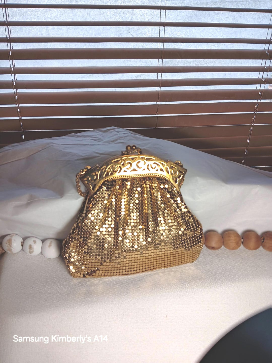 Vintage Gold Mesh Evening Bag | Ornate Metal Frame Purse | Art Deco ...