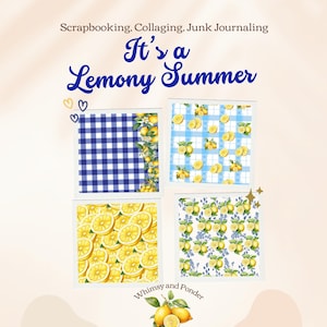 Crafting Supplies, Summer, Lemon, Scrapbook Paper, Junk Journal, Crafting Collages, Scrapbooking Journal Supplies, Blue, Print of Demand