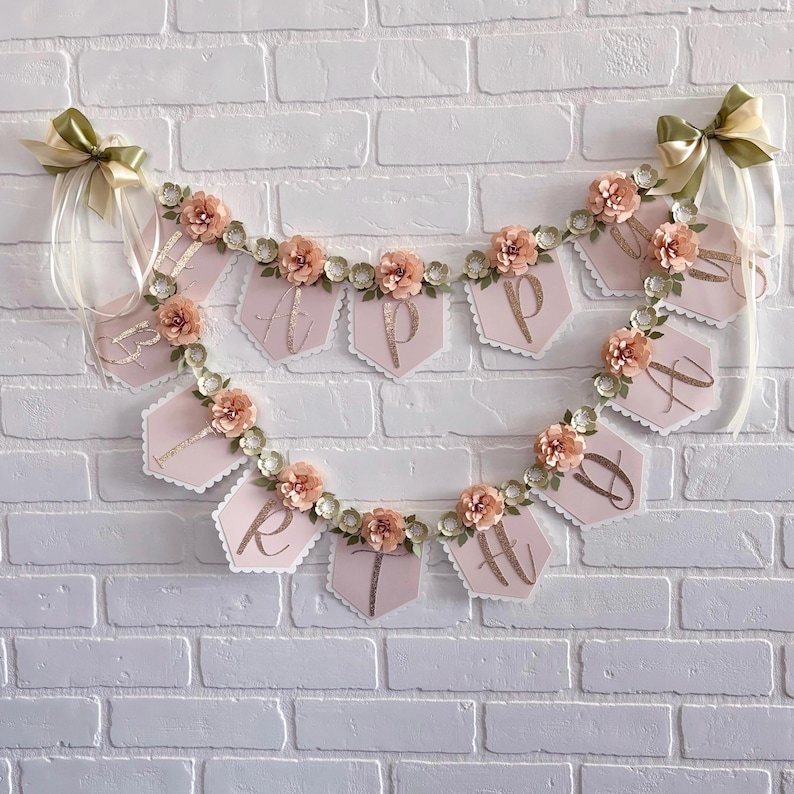 Boho Blumen Hochstuhl Banner: Mädchen 1 HappyBirthdayBanner